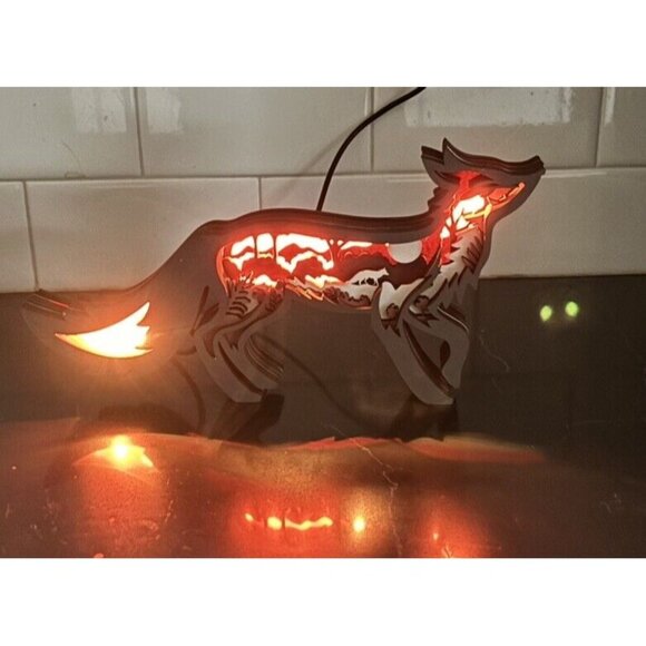 3D Wooden Fox Home Décor Ocean Animal Sculpture w/LED Lights – USB Powered - Picture 2 of 5